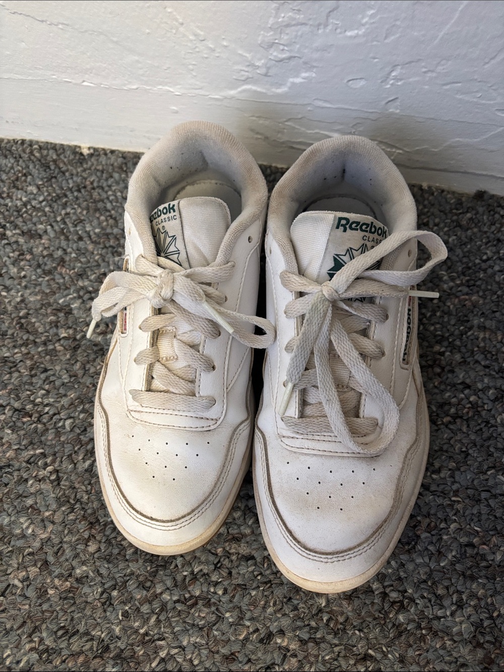 Reebok White Leather Low-Top Sneakers with Green Logo